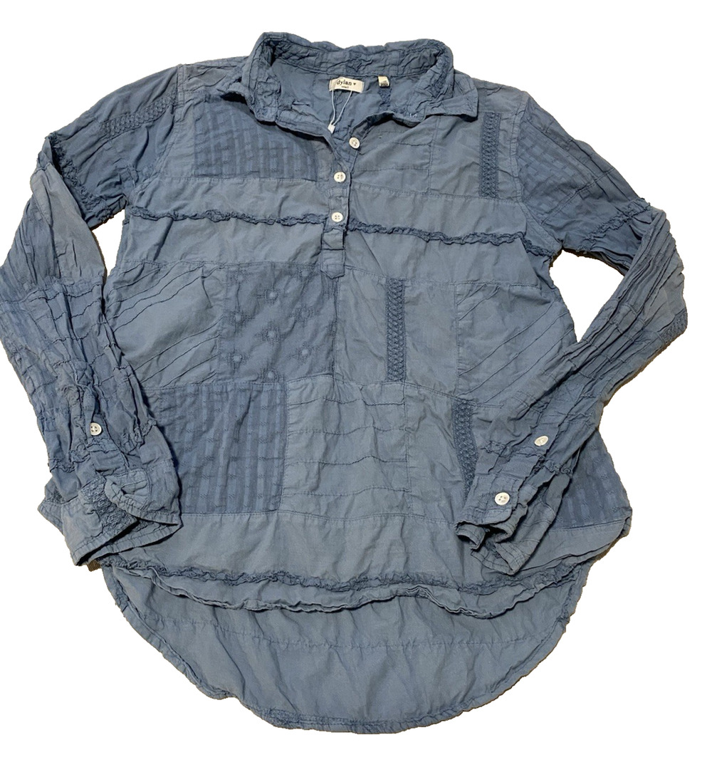 Dylan Womens Ruffled Patchwork Boho Blouse Size Small Blue Cottage Core Fairy